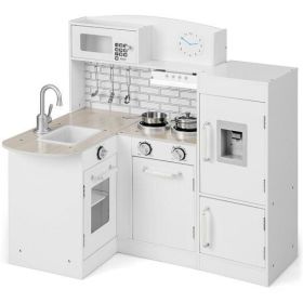 Kids Kitchen Playset Conor Kitchen Toy with Realistic Microwave and Oven Stove-White