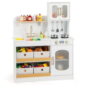 Kids Kitchen Playset with Cooking Accessories and Toy Cuttable Veggies-White