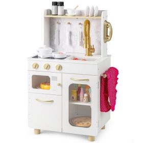 Kids Kitchen Set Pretend Play Kitchen with Stoves Faucet Sink Telephone Microwave and Oven-White