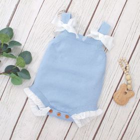 Baby Girl 1pcs Solid Color Bow Tie Decoration Ruffle Knitted Onesies