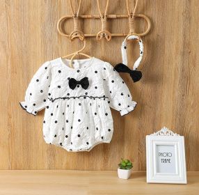 Baby Girl Polka Dot Pattern Bow Decoration Bodysuit With Headband