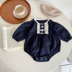 Baby Girl Lace Bow Decoration Solid Color Long Sleeves Bodysuit