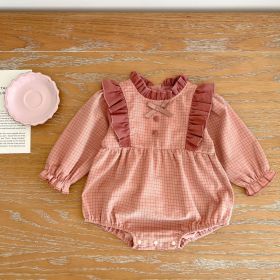 Baby Girl Plaid Pattern Corduroy Collar Bow Decoration Bodysuit