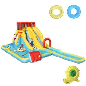 Inflatable Dual Slide Water Park Climbing Bouncer with 735W Air Blower - Color: Multicolor